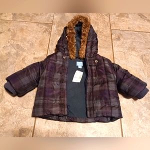 NEW The children's Place 3 to 6 mo Baby Puffer Coat With Removable Faux Fur